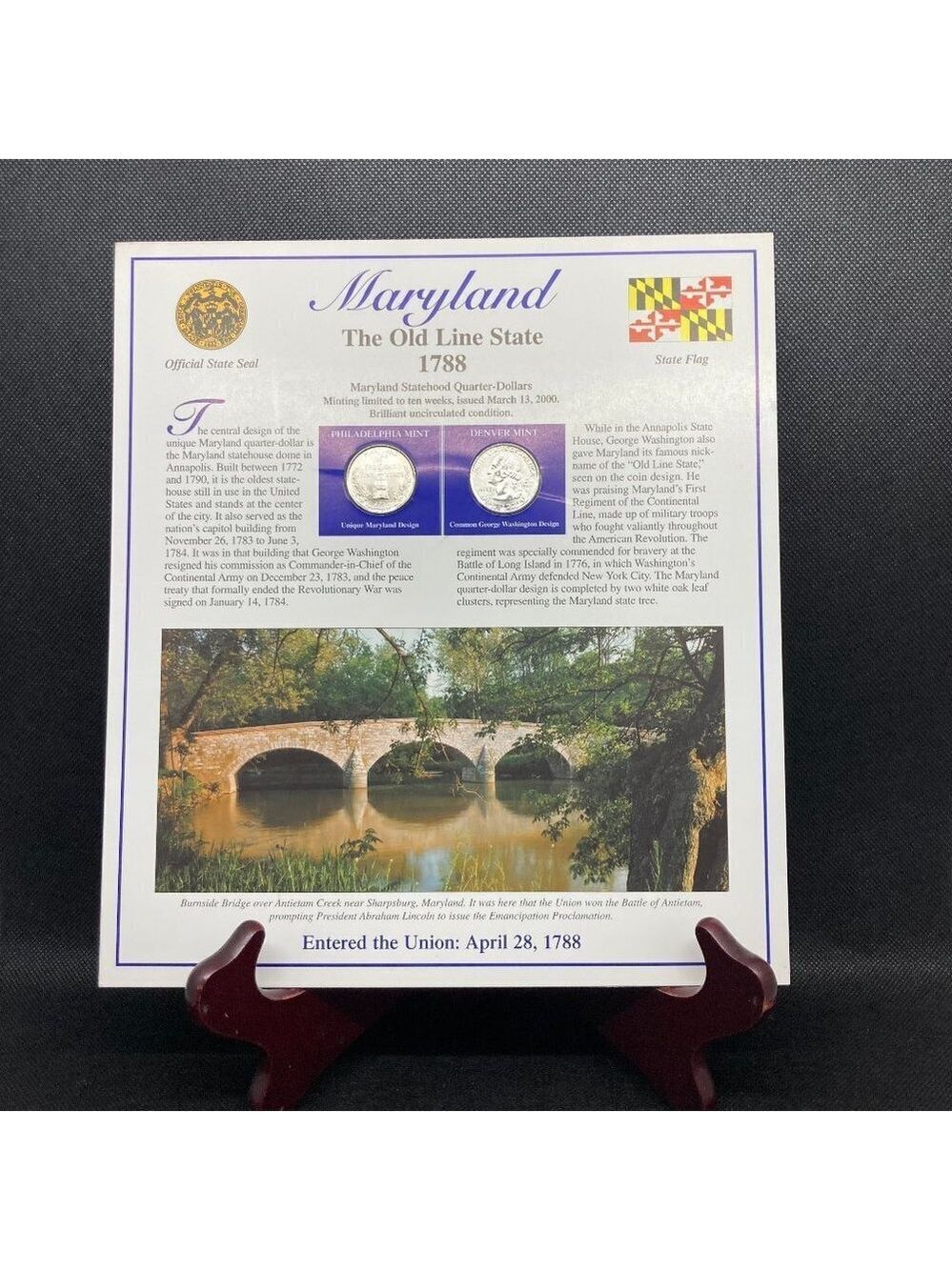 Uncirculated Maryland State quarters and stamp set